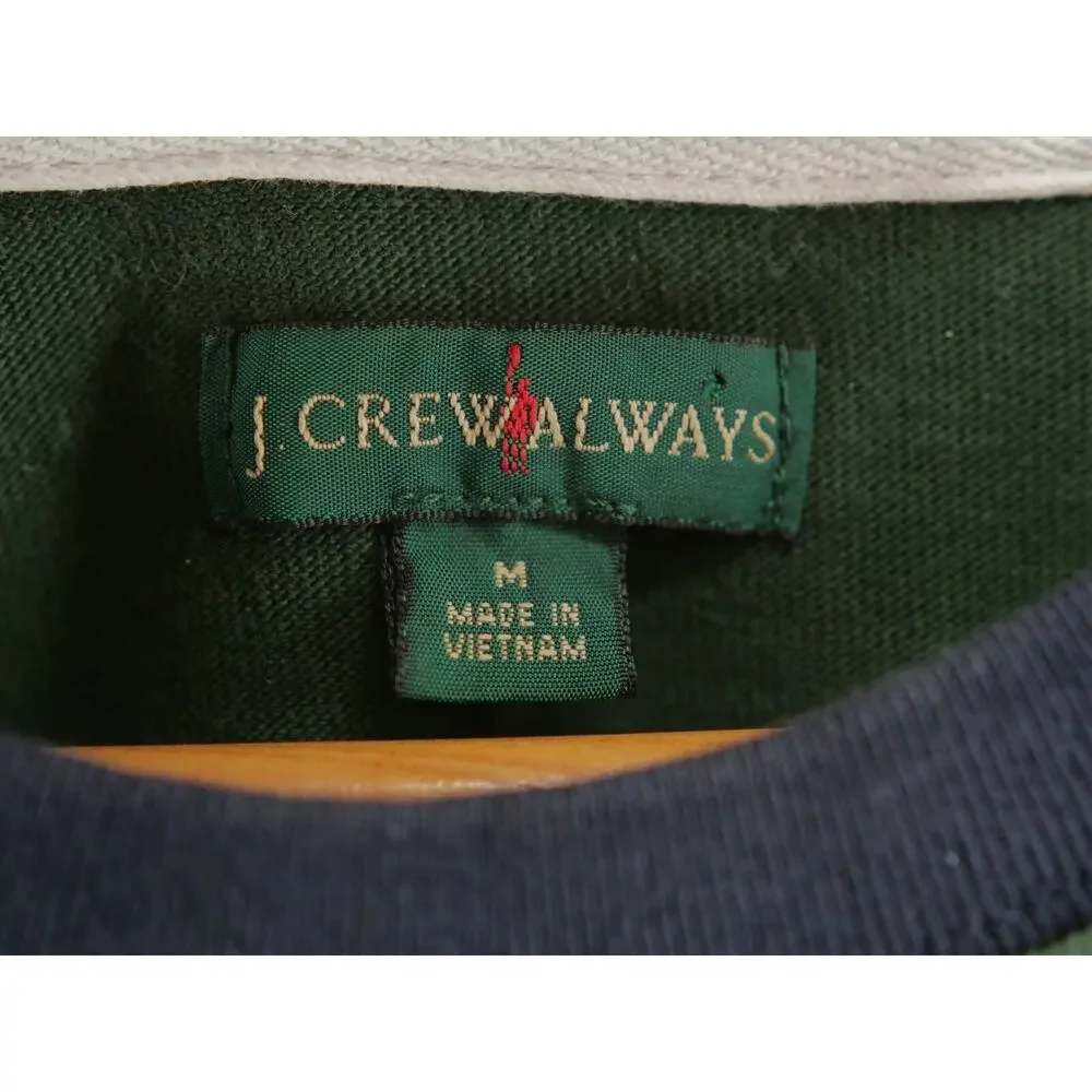 J Crew Always Sweatshirt Men's M Green White Blue Stripe Cotton Preppy Crew Neck